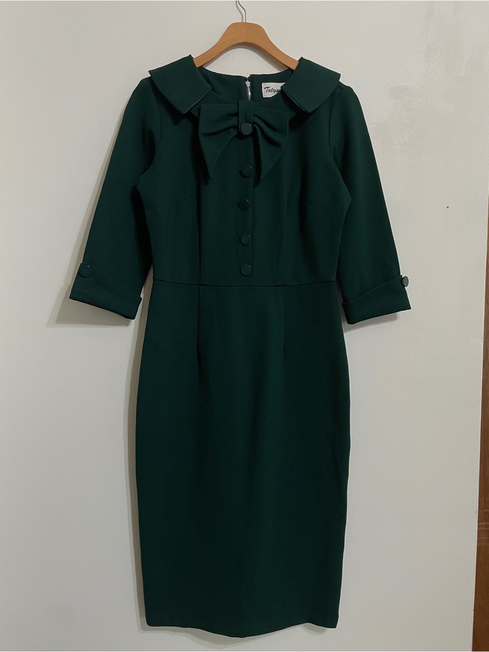 Tatyana Deep Green Midi Dress with Bow Collar
